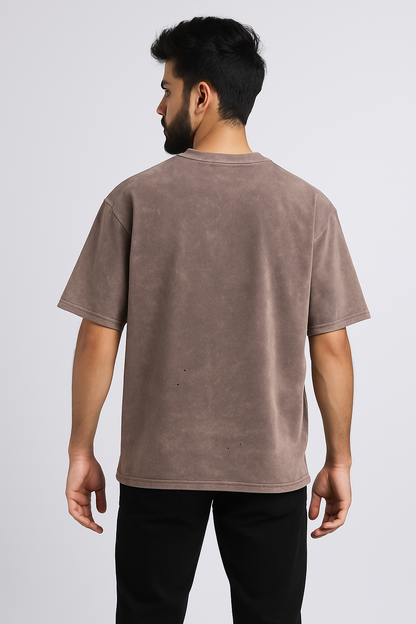 Baggy Fit Tshirt Printed Washed Brown