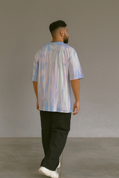 Baggy Fit Tshirt Sky Blue  Printed Orange