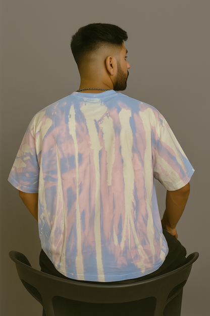 Baggy Fit Tshirt Sky Blue  Printed Orange