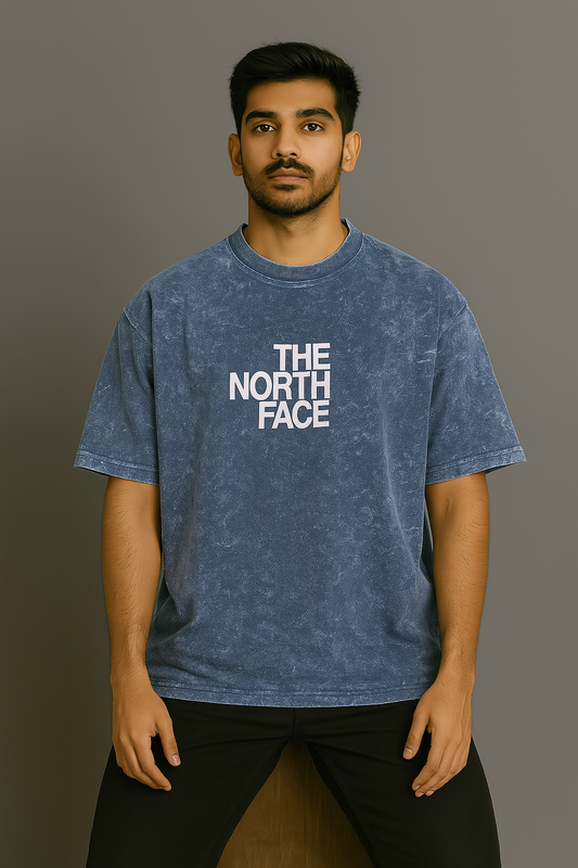Baggy Fit Tshirt Printed Washed Blue