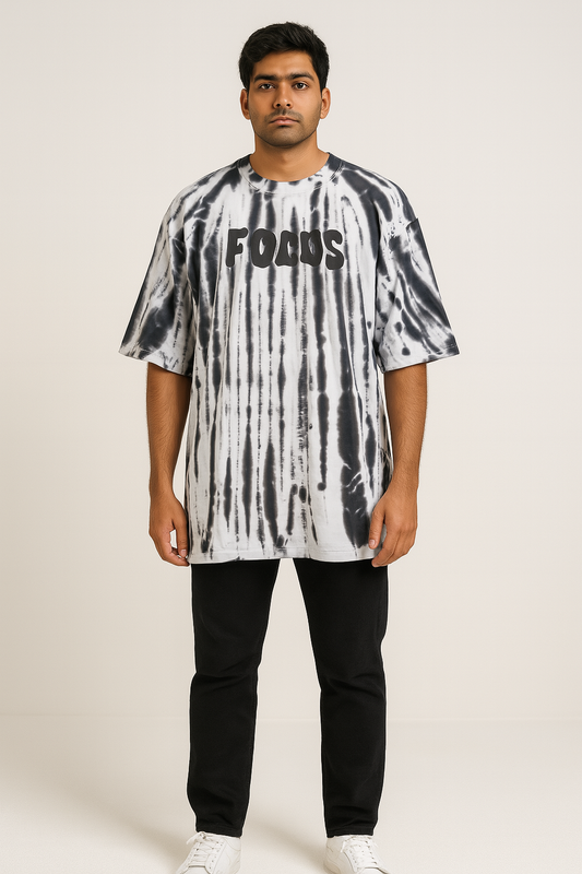 Baggy Fit Tshirt Lilac With Vertical Purple Dye Streaks
