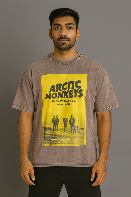 Baggy Fit Tshirt Printed Washed Brown