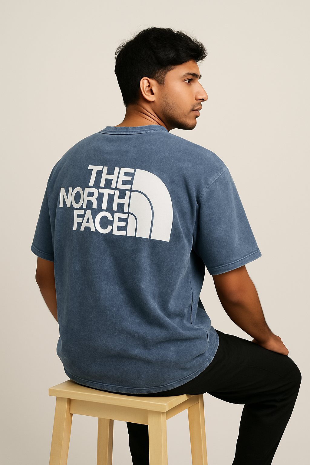 Baggy Fit Tshirt Printed Washed Blue