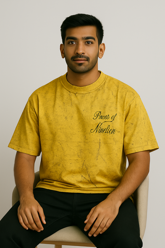 Baggy Fit Tshirt Mustard With Black Grunge Effect