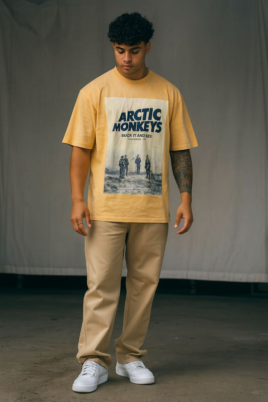 Baggy Fit Prined Tshirt Faded Yellow