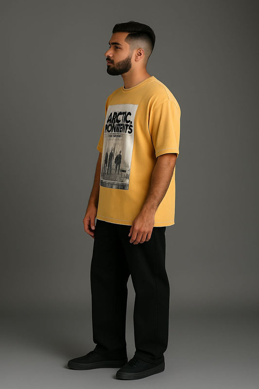 Baggy Fit Prined Tshirt Faded Yellow
