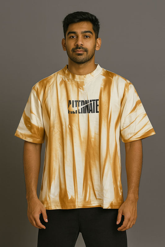 Baggy Fit Prined Tshirt Cream Brown Swirl