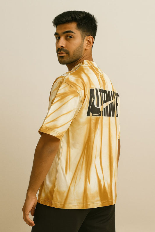 Baggy Fit Prined Tshirt Cream Brown Swirl