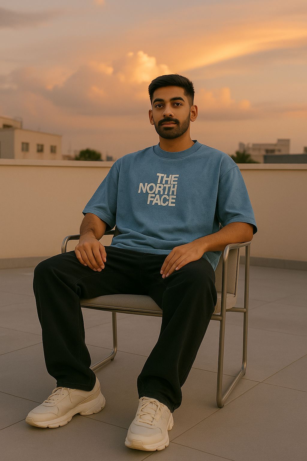 Baggy Fit Prined Tshirt Muted Blue