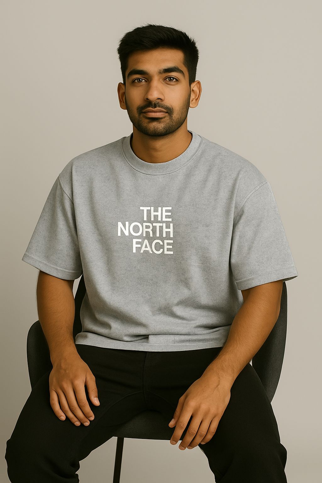 Baggy Fit Prined Tshirt Light Grey