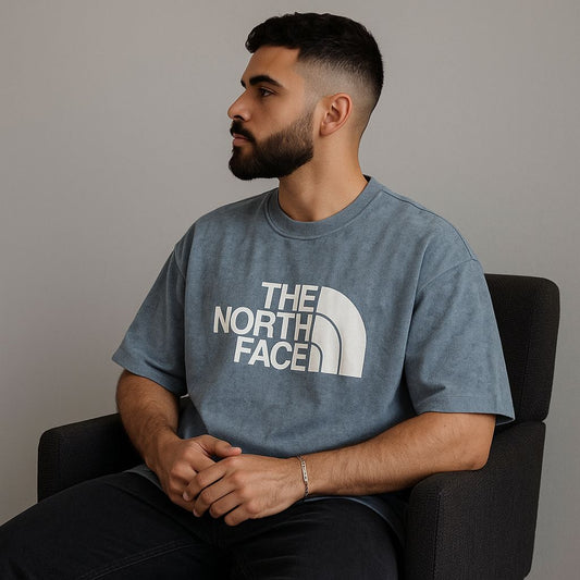 Baggy Fit Prined Tshirt Washed Blue