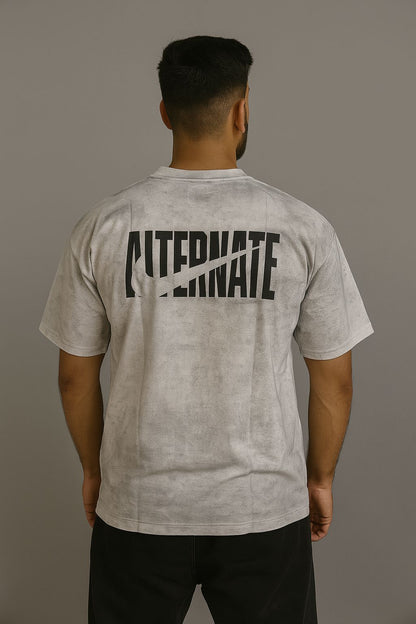 Baggy Fit Prined Tshirt Washed Light Grey