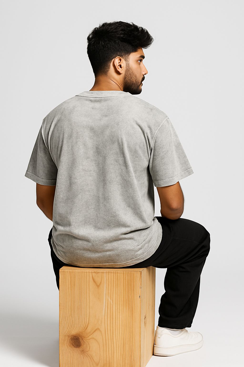 Baggy Fit Prined Tshirt Washed Light Grey