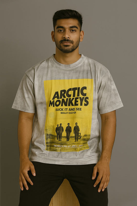 Baggy Fit Prined Tshirt Washed Light Grey