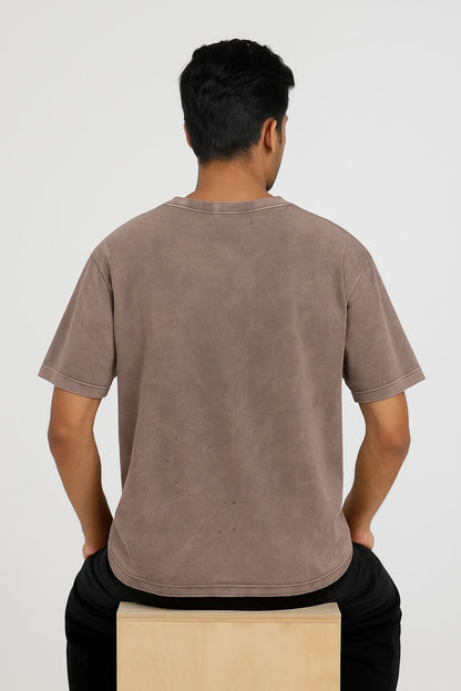 Baggy Fit Prined Tshirt Washed Brown