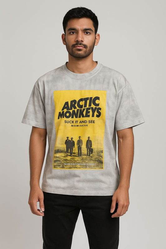 Baggy Fit Prined Tshirt Washed Light Grey