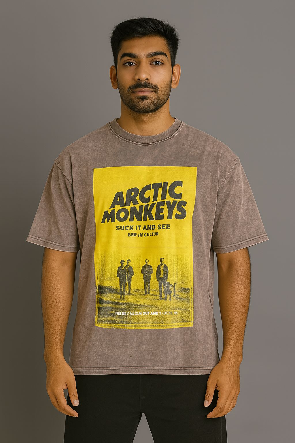 Baggy Fit Prined Tshirt Washed Brown