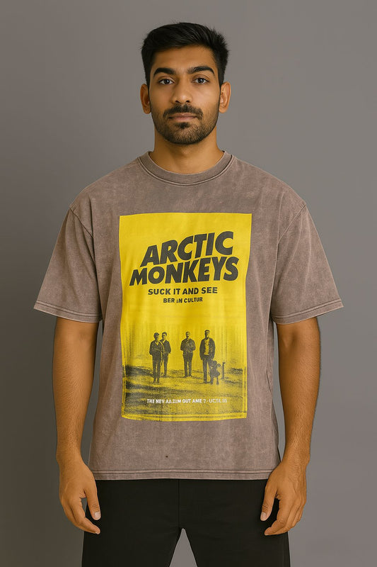 Baggy Fit Prined Tshirt Washed Brown