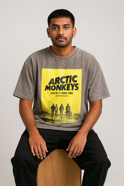 Baggy Fit Prined Tshirt Washed Brown