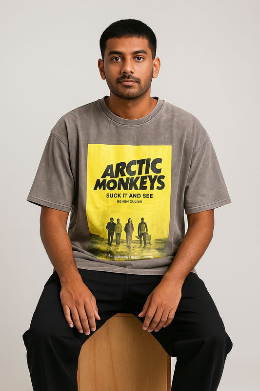 Baggy Fit Prined Tshirt Washed Brown