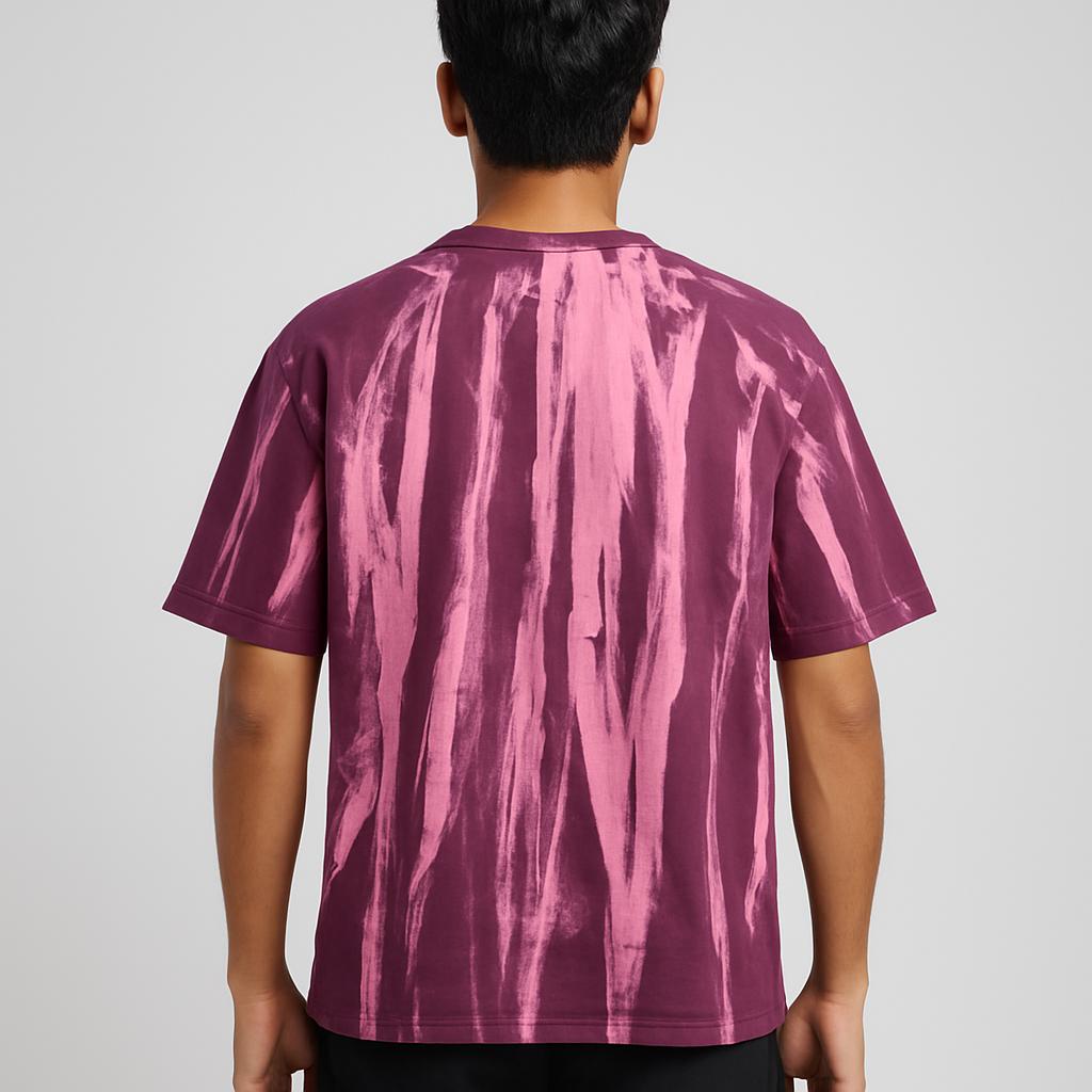 Baggy Fit Prined Tshirt maroon With Pinkish Streaks
