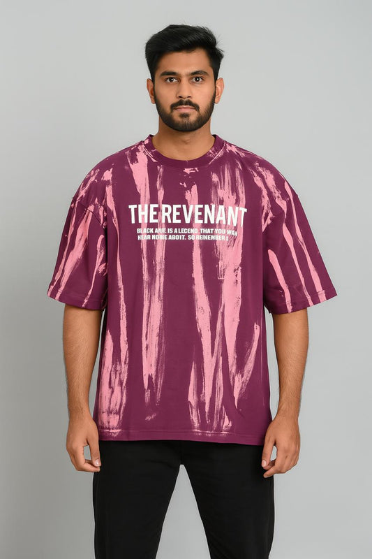 Baggy Fit Prined Tshirt maroon With Pinkish Streaks