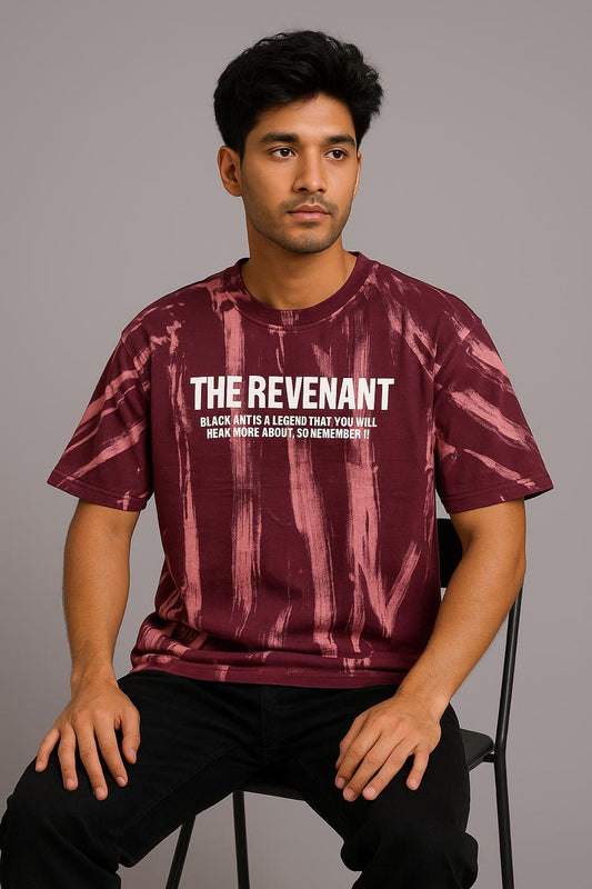 Baggy Fit Prined Tshirt maroon With Pinkish Streaks