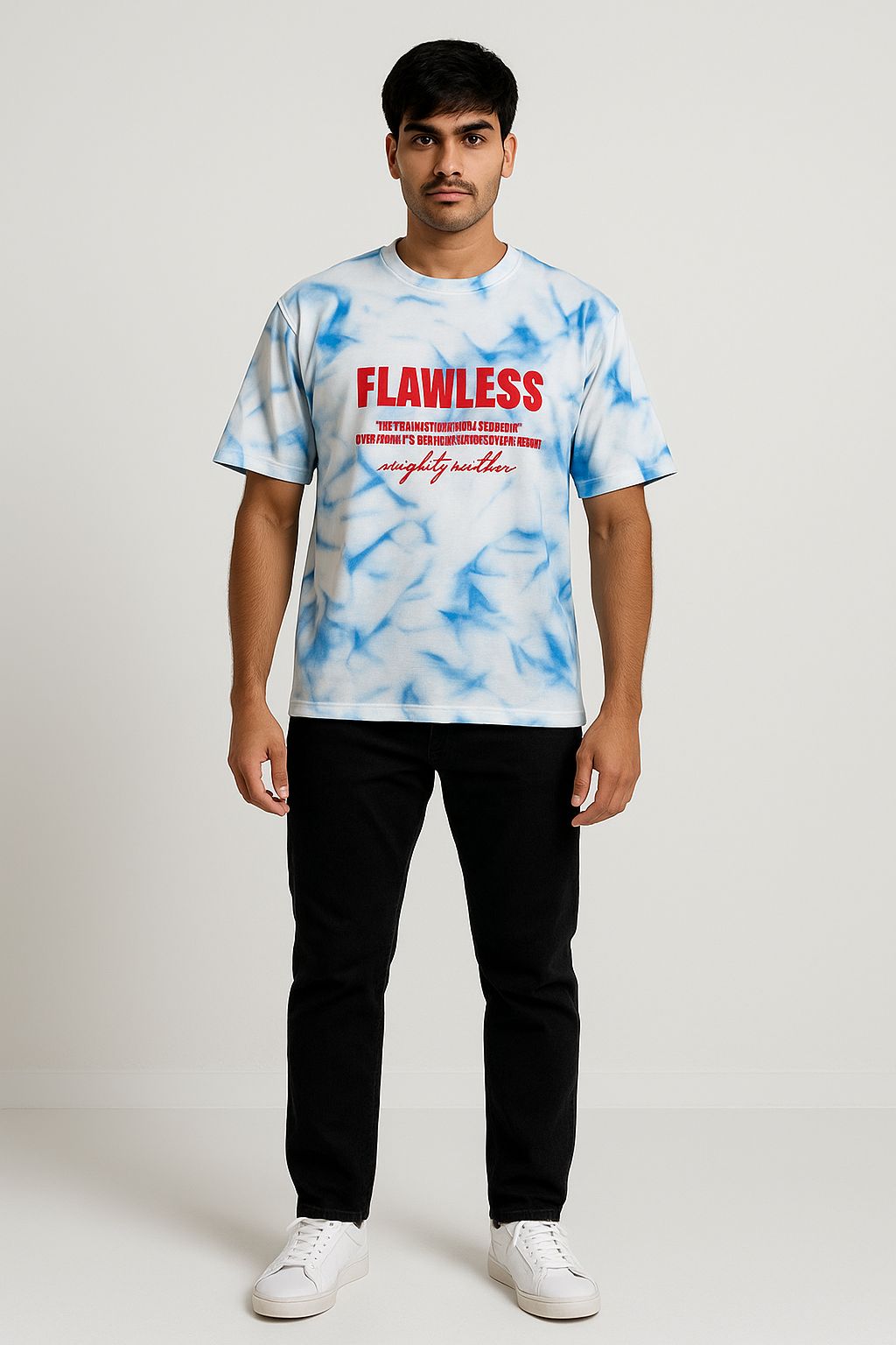 Baggy Fit Prined Tshirt White, Blue