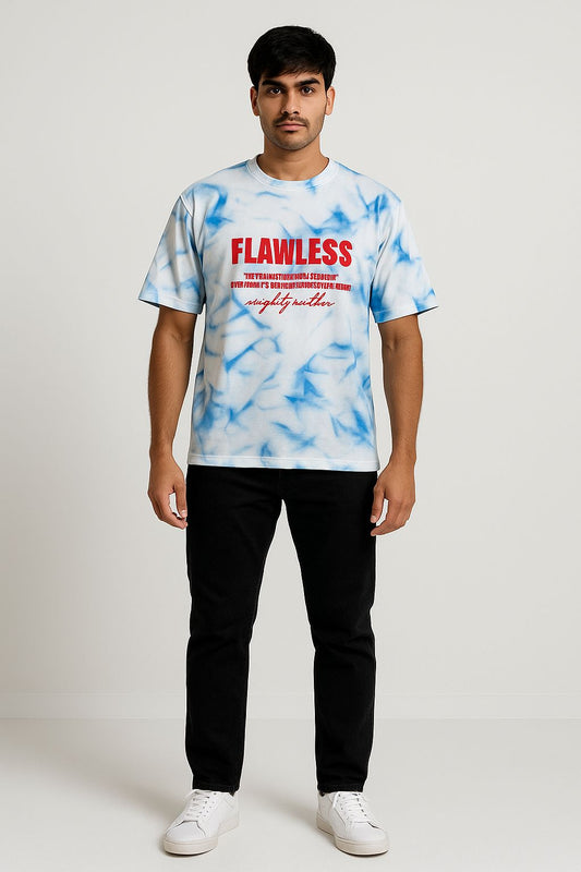Baggy Fit Prined Tshirt White, Blue