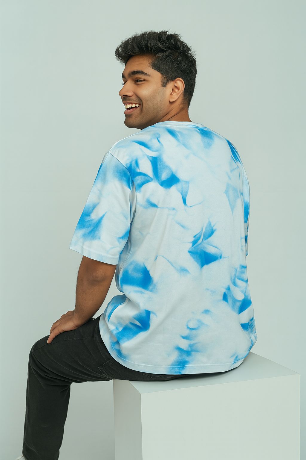 Baggy Fit Prined Tshirt White, Blue
