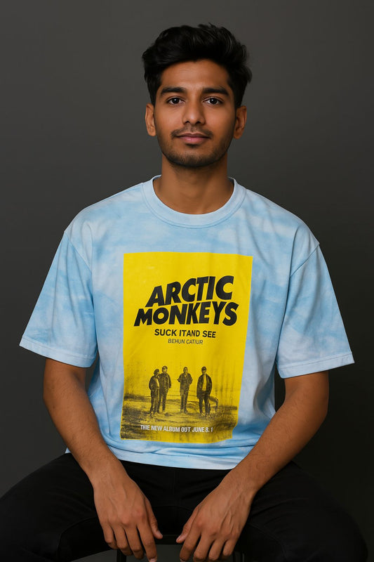 Baggy Fit Monkeys Tshirt White & Sky aaablue