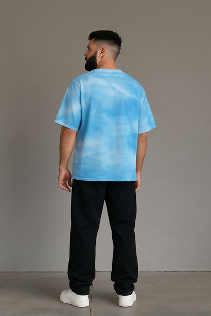 Baggy Fit Monkeys Tshirt White & Sky aaablue