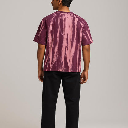 Baggy Fit Prined Tshirt maroon With Pinkish Streaks