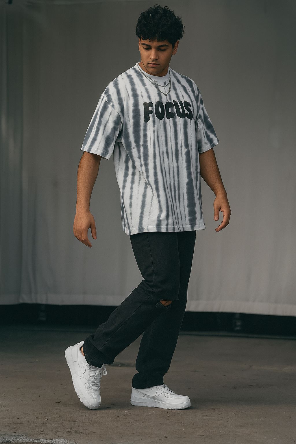 Baggy Fit Prined Tshirt White, Grey